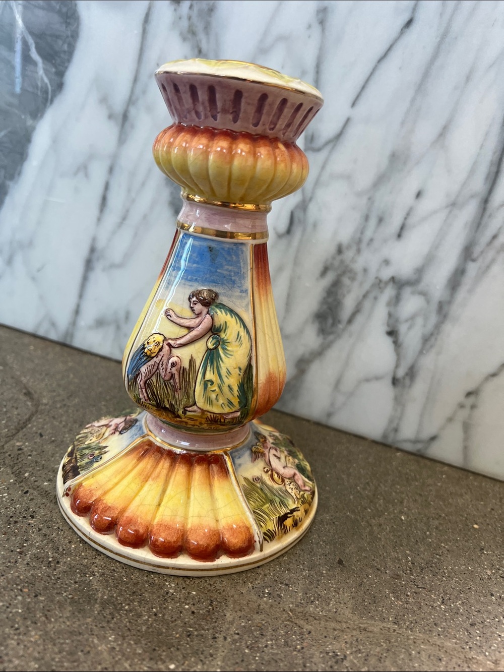 Vintage, Italian Capodimonte porcelain Cherub Ceramic Candlestick